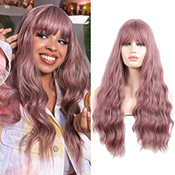 Photo 1 of Wavy Wig Pink Wig for Women Wigs With Bangs Short Curly Pastel Bob Wigs Resistant Synthetic Cosplay Wig for Girl Heat Friendly Colorful Costume Wigs (Grey Pink)
