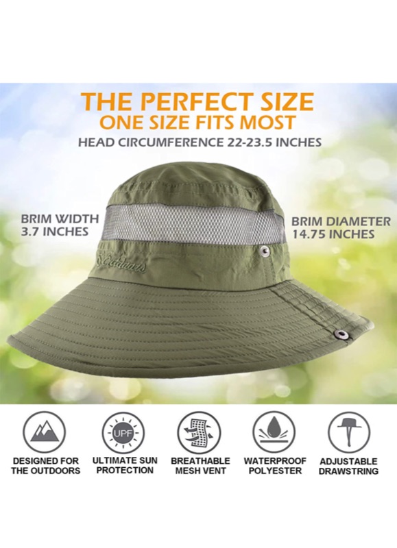 Photo 1 of EINSKEY Fishing Hat for Men/Women Sun Protection Wide Brim Boonie Hat for Hiking Fishing Safari, Army Green, 2 PACK!!
