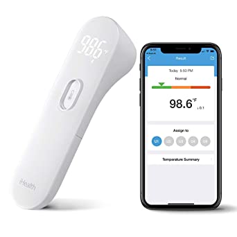 Photo 1 of iHealth Wireless No-Touch Thermometer for Adults, Digital Infrared Fever Thermometer for Home, Thermometer for Babies & Kids with 3 Sensors, Bluetooth Forehead Thermometer with Gentle Vibration Sensor
