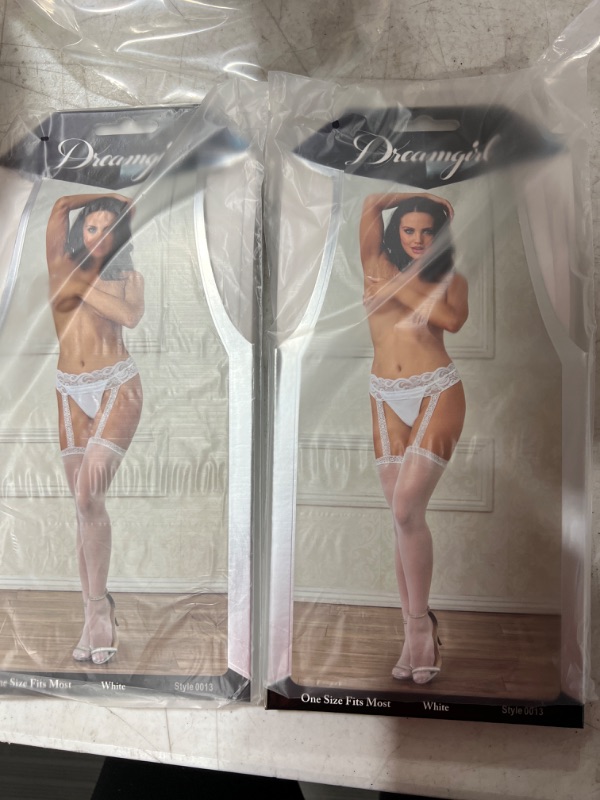 Photo 2 of DG Sheer Garter Belt Pantyhose One Size Bodystocking Lingerie Underwear, White 2 PACK!!
