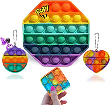 Photo 1 of BUNDLE OF 4!!  4 Pop Fidget Toys Mini Pop Its Keychain for Girls Boys Sensory Toys for Autistic Children Figetget Toys Pack Among Us Simple Dimple Jumbo Poppers Fidget Toy Pack Party Favors for Kids
