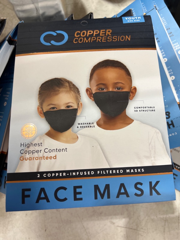 Photo 3 of 15 PACKS!!! Copper Compression Face Mask for Kids- Copper Infused Reusable Face Masks For Boys and Girls - Set of 2 (Black)
