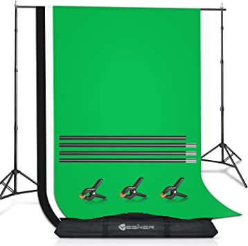 Photo 1 of Yesker Backdrop Stand with Backdrop Kit 3 Muslin White Black Green Screen Backdrops 8.5x10 ft Background Stand Support System for Portrait,Product Photography and Video Shooting
