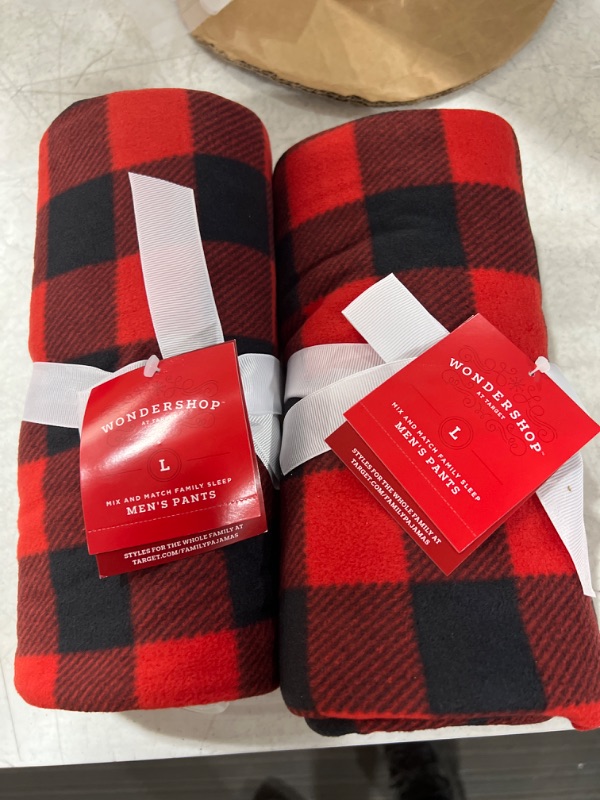 Photo 2 of 2 PACK!!  Men's Plaid Holiday Matching Fleece Pajama Pants - Wondershop, Red. Large. 