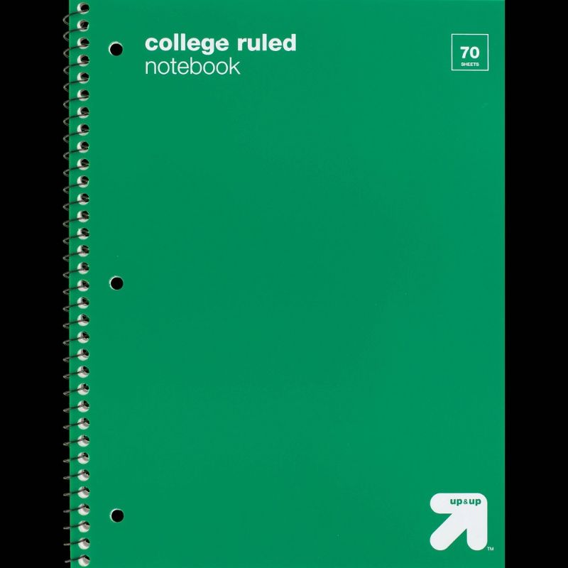 Photo 1 of College Ruled Green 1 Subject Flexible Plastic Cover Spiral Notebook - up & up Qty. 22
