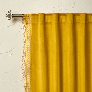 Photo 1 of 1pc Light Filtering Velvet Macrame Trim Window Curtain Panel - Opalhouse™ designed with Jungalow™ 54"x84"

