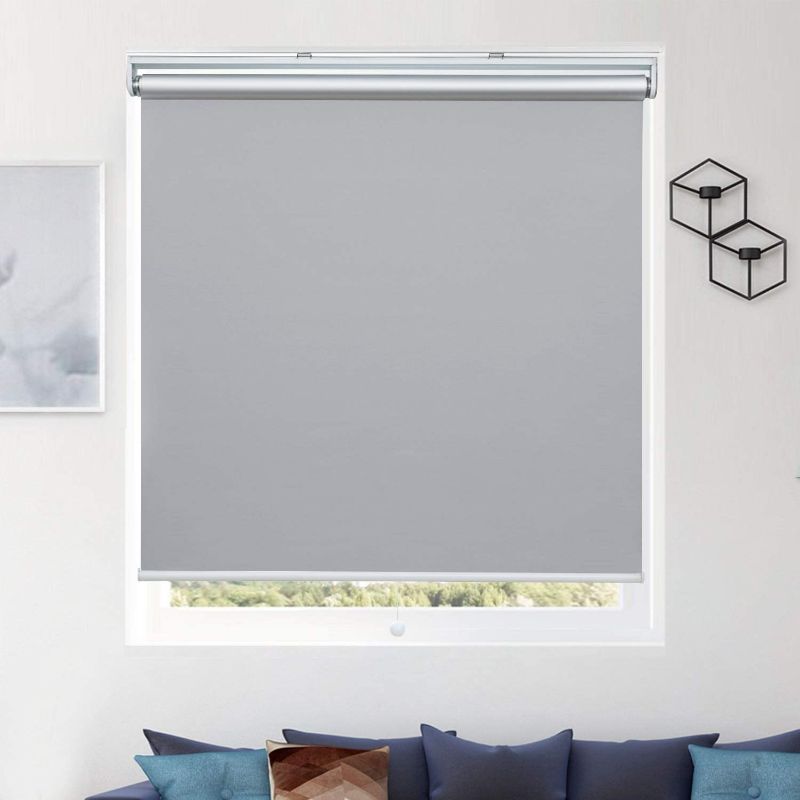 Photo 1 of  Roller Fabric Shades Cordless Roller Shades for Windows, Window Blinds and Shades for Home and Office, Thermal Insulated, UV Protection, Grey, 28" W x 72" H
