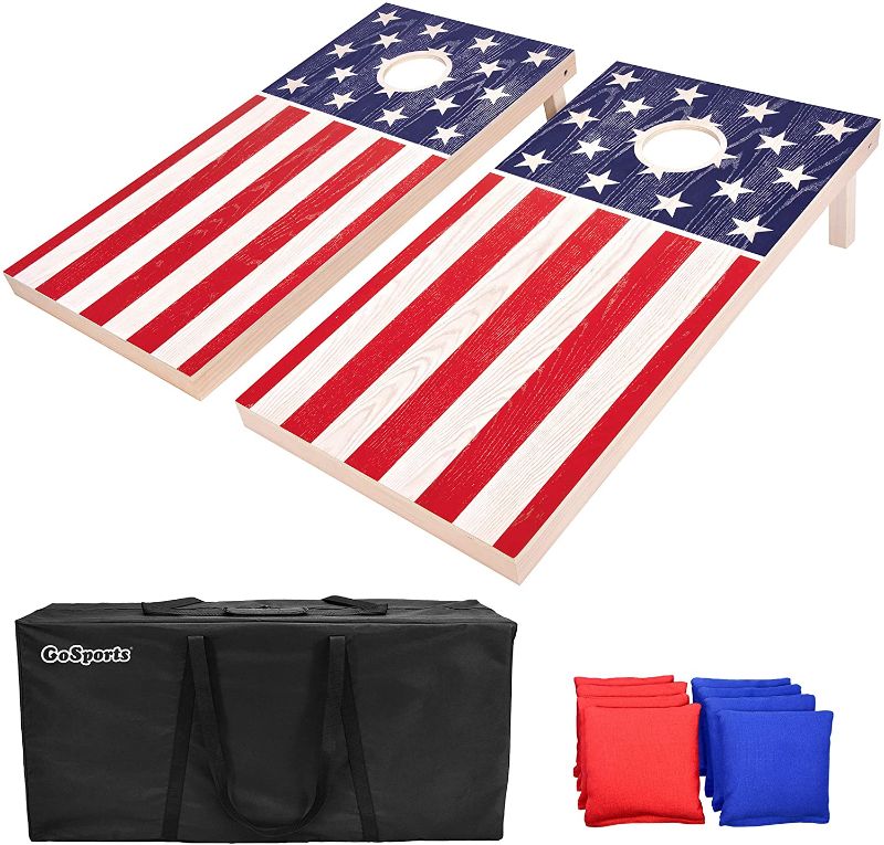 Photo 3 of GoSports Flag Series Wood Cornhole Sets – Choose between American Flag and State Flags – Includes Two Regulation Size 4’ x 2’ Boards, 8 Bean Bags, Carrying Case and Game Rules
