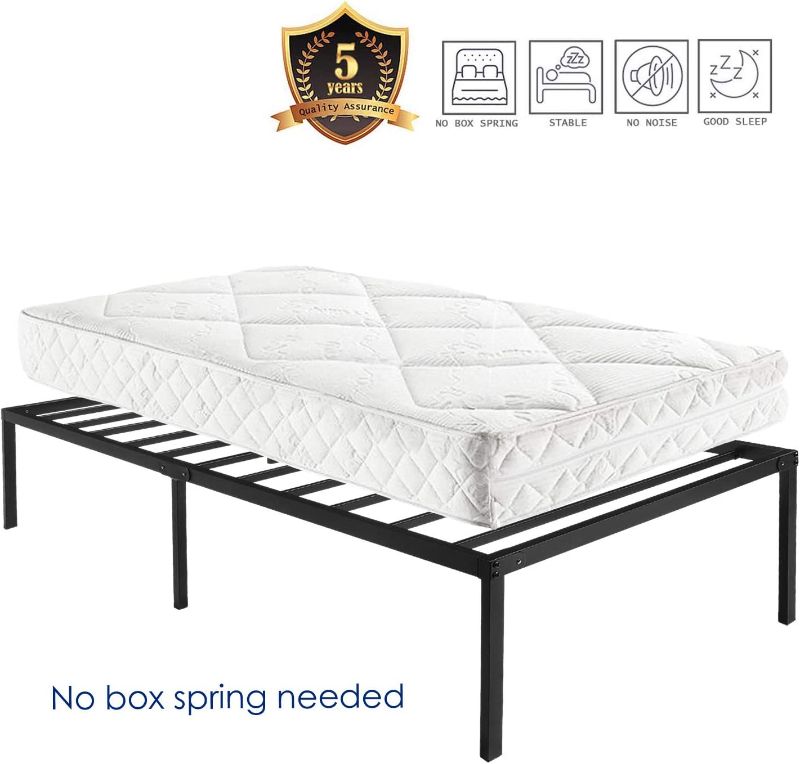 Photo 2 of  18 Inch Platform Twin Bed Frame with Steele slats No Box Spring Needed Heavy Duty
