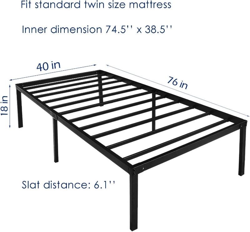 Photo 3 of  18 Inch Platform Twin Bed Frame with Steele slats No Box Spring Needed Heavy Duty
