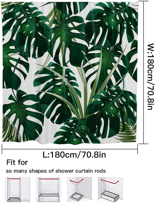 Photo 2 of Bathroom Shower Curtain Waterproof Shower Curtains with 12 Hooks,Bathroom Decorations Bath Curtain Durable Polyester Bathroom Curtain 72 X 72 Inches (Green Leaf C)
