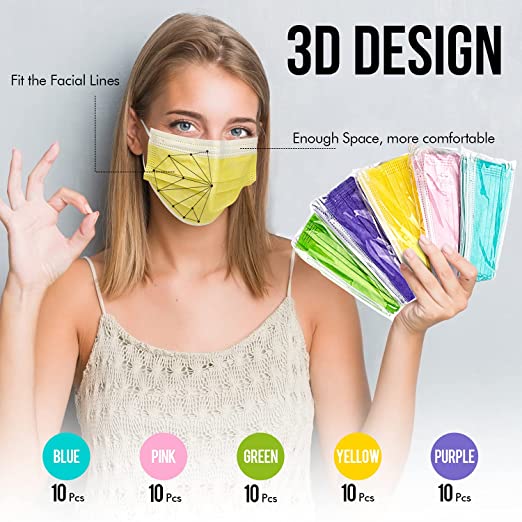 Photo 3 of 12 PACK - Disposable Face Masks, 50 Pack Colorful Face Mask, Neon Face Mask Disposable for Women and Men
