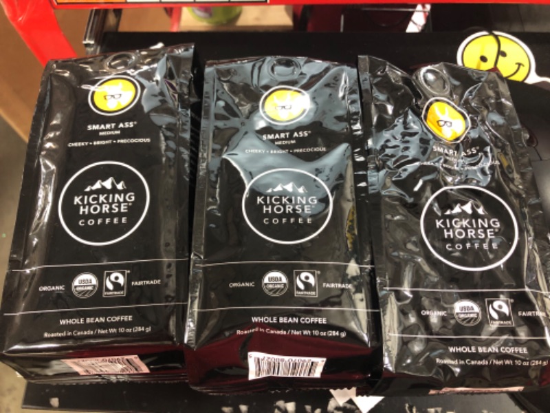 Photo 1 of  6 PACK Kicking Horse Coffee, Smart Ass, Medium Roast, Whole Bean, 10 Oz - Certified Organic, Fairtrade, Kosher Coffee
