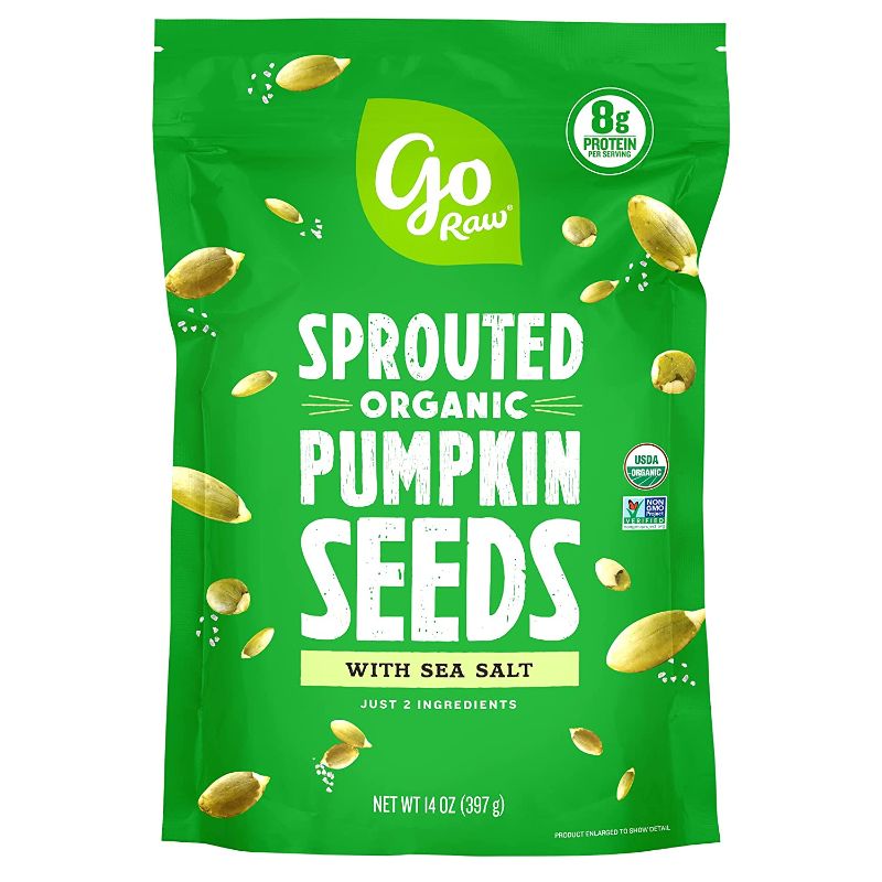 Photo 3 of  (1) Go Raw Pumpkin Seeds with Sea Salt, Sprouted & Organic, 14 oz. Bag | Keto | Vegan | Gluten Free Snacks | Superfood EXP 11/24/2022  +  (1) Orgain Organic Plant Based Protein Powder, Vanilla Bean - 21g of Protein, Vegan, Low Net Carbs, Gluten Free, Lac