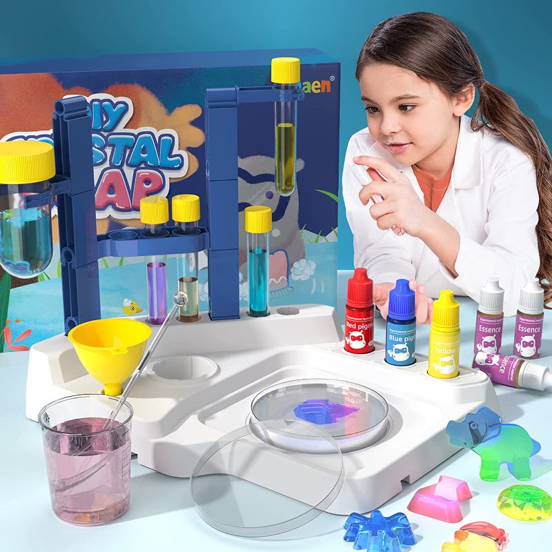 Photo 1 of DIY CRYSTAL SOAP MAKING KIT  SNAEN Soap Making Kit for Kids - Dinosaur Science Experiment Kit & Lab Setup - Foam Soap DIY Craft Kits for Girls and Boys Aged 3+ - Indoor STEM... (1)     +    (1) 4T GIRLS BLACK T SHIRT 