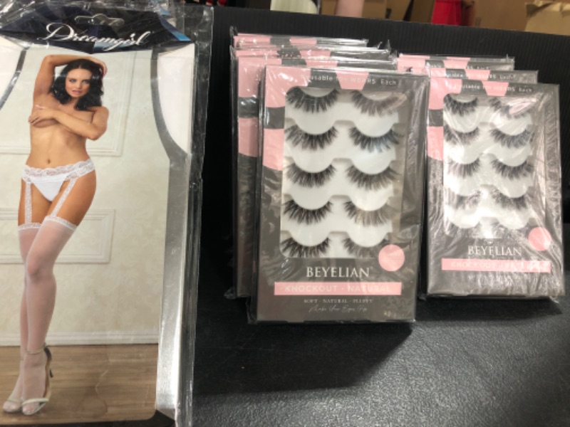 Photo 4 of 11 PACK  -  BEYELIAN False Eyelashes, 3D Faux Mink Eyelashes, Handmade Luxurious Volume Fluffy Natural False Lashes 5 Pairs EACH PACK   +  4 PACK  -  Dreamgirl Women's Sheer Garter Belt and Stockings Set
