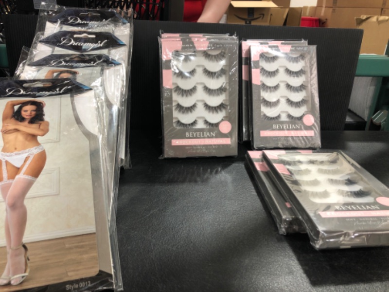 Photo 5 of 11 PACK  -  BEYELIAN False Eyelashes, 3D Faux Mink Eyelashes, Handmade Luxurious Volume Fluffy Natural False Lashes 5 Pairs EACH PACK   +  4 PACK  -  Dreamgirl Women's Sheer Garter Belt and Stockings Set
