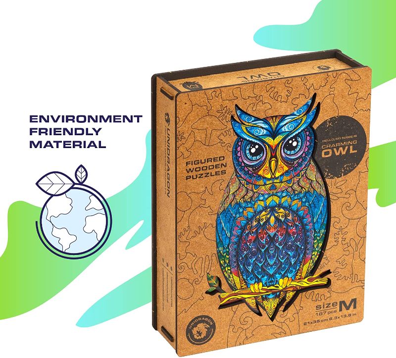 Photo 1 of 6 PACK OWL WOODEN PUZZLES -  UNIDRAGON - Wooden Jigsaw Puzzles - Medium - 8.3" x 13.8" - 21 x 35 cm - 186 pcs - in a Beautiful Gift Package - Unique Shape Jigsaw Pieces - Best...
