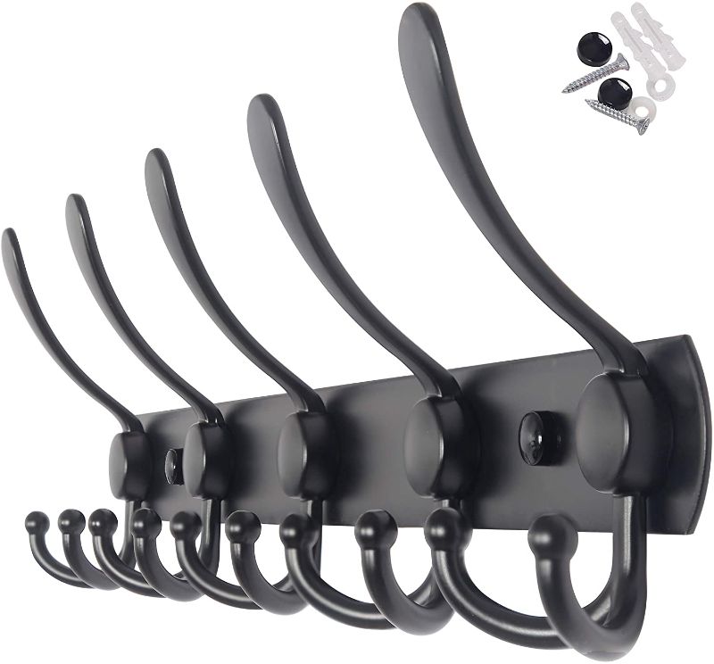 Photo 1 of 7 PACK  -  Coat Rack Wall Mounted Black,5 Tri Hooks for Hanging Coats,Wall Coat Hanger,Jacket Hanger,Wall Rack for Clothes,Backpack
