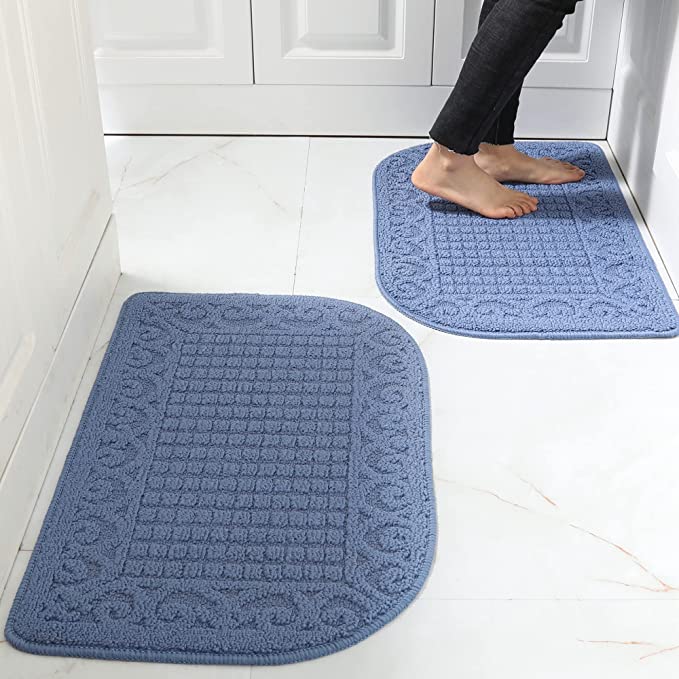 Photo 2 of 3 PACK  -  COSY HOMEER 27X18 Inch Anti Fatigue Kitchen Rug Mats are Made of 100% Polypropylene Half Round Rug Cushion Specialized in Anti Slippery and Machine Washable (Blue 3pc)
