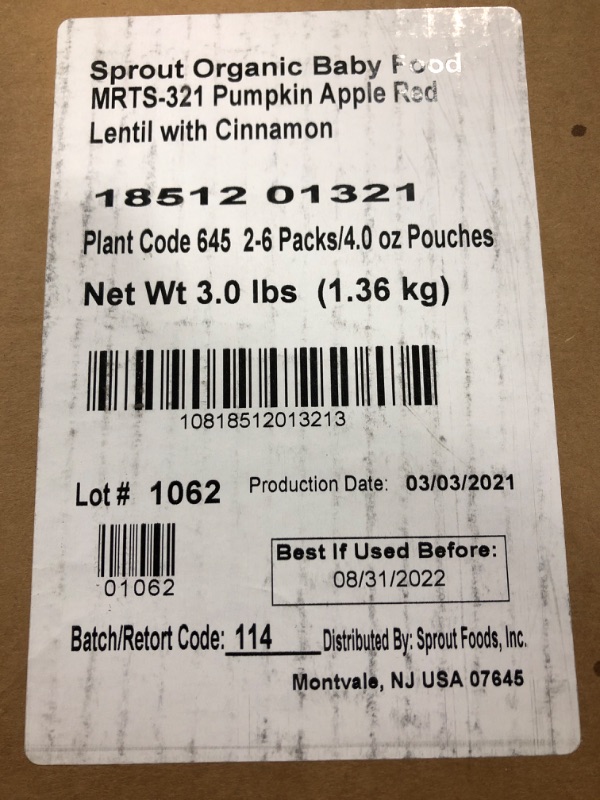 Photo 3 of  2 PACK  -  Sprout Believes That A Meal Is More Than Nourishment. It’s A Chance To Inspire And Grow Together. Research Shows That Starting Babies On Healthy Foods Early In Development ...6 POUCHES PER BOX  EXP 8/30/2022

