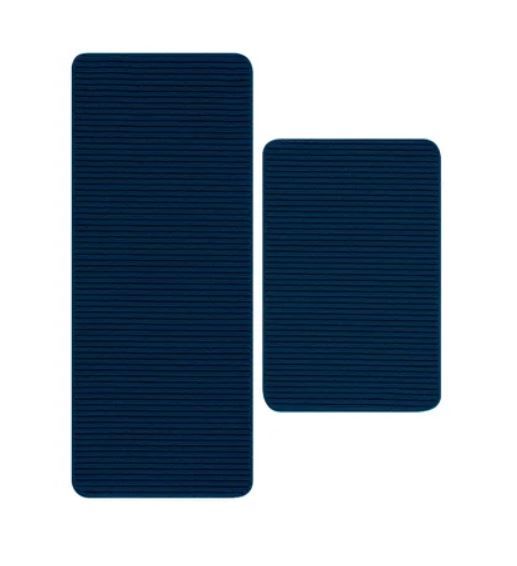 Photo 1 of 2 PIECE KITCHEN RUG/MAT SET ANTI-FATIGUE DARK BLUE WITH BLACK STRIPES