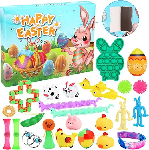 Photo 1 of HAPPY EASTER FIDGET TOY CALANDER (1) Easter Basket Stuffers, Easter Advent Calendar Surprise Eggs with Toys Inside, 25 Pcs Fidget Toy Pack for Stress Relief and Relieve Anxiety, Easter Gifts for Kids ADHD ADD OCD Anxiety Autism Girls  +   (3) WODDEN OWL P