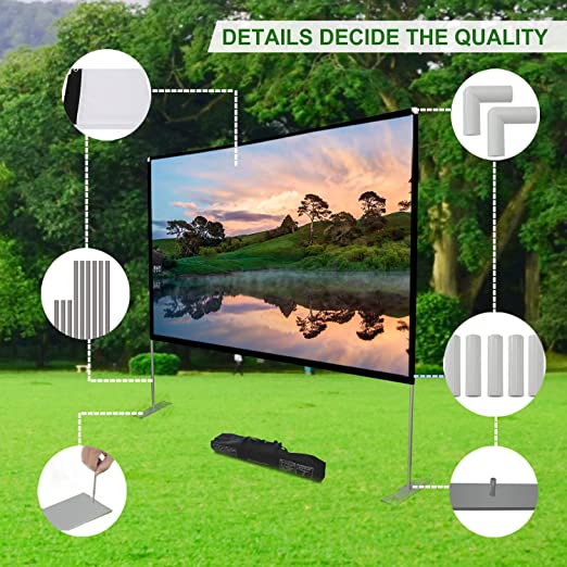 Photo 2 of Projector Screen with Stand 100 inch Portable Projection Screen 16:9 4K HD Rear Front Projections Movies Screen with Carry Bag for Indoor Outdoor Home Theater Backyard Cinema Travel