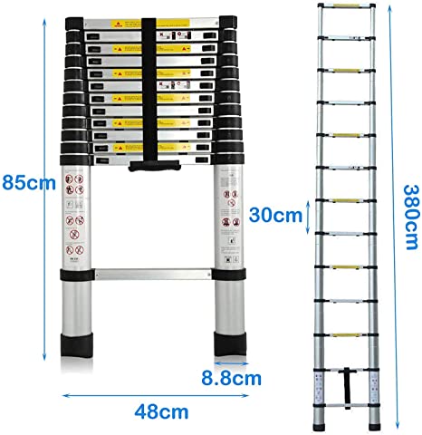 Photo 1 of 12.5Ft/3.8M Folding Ladder - Aluminum Telescopic Extension Soft Close Climb Folding Step Ladder Extends - Climb Up to Loft or Attic w/Multi-Functional Work Ladders - 150kg Load, En131 Safety
