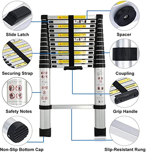 Photo 3 of 12.5Ft/3.8M Folding Ladder - Aluminum Telescopic Extension Soft Close Climb Folding Step Ladder Extends - Climb Up to Loft or Attic w/Multi-Functional Work Ladders - 150kg Load, En131 Safety
