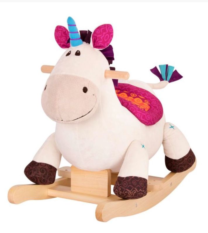 Photo 2 of  DILLY-DALLY Unicorn Rocker: Meet Dilly-Dally, a soft and squishy unicorn rocker that's a great addition to any nursery or playroom!  Age: This wooden ride-on is recommended for toddlers 18 months +