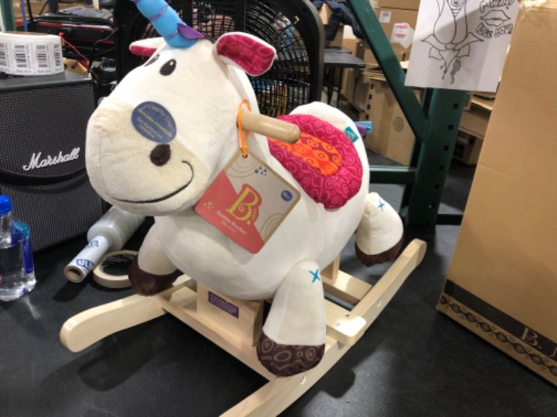 Photo 5 of  DILLY-DALLY Unicorn Rocker: Meet Dilly-Dally, a soft and squishy unicorn rocker that's a great addition to any nursery or playroom!  Age: This wooden ride-on is recommended for toddlers 18 months +