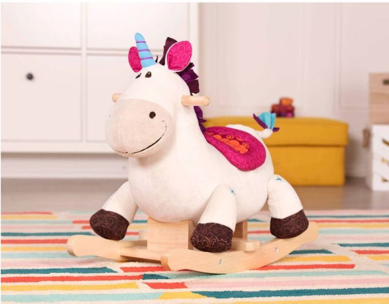 Photo 2 of  DILLY-DALLY Unicorn Rocker: Meet Dilly-Dally, a soft and squishy unicorn rocker that's a great addition to any nursery or playroom!  Age: This wooden ride-on is recommended for toddlers 18 months +