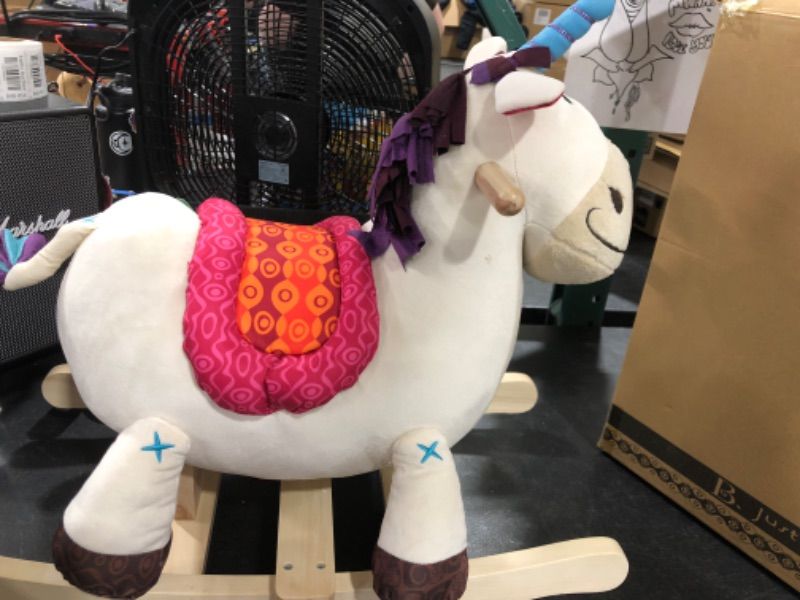 Photo 1 of  DILLY-DALLY Unicorn Rocker: Meet Dilly-Dally, a soft and squishy unicorn rocker that's a great addition to any nursery or playroom!  Age: This wooden ride-on is recommended for toddlers 18 months +