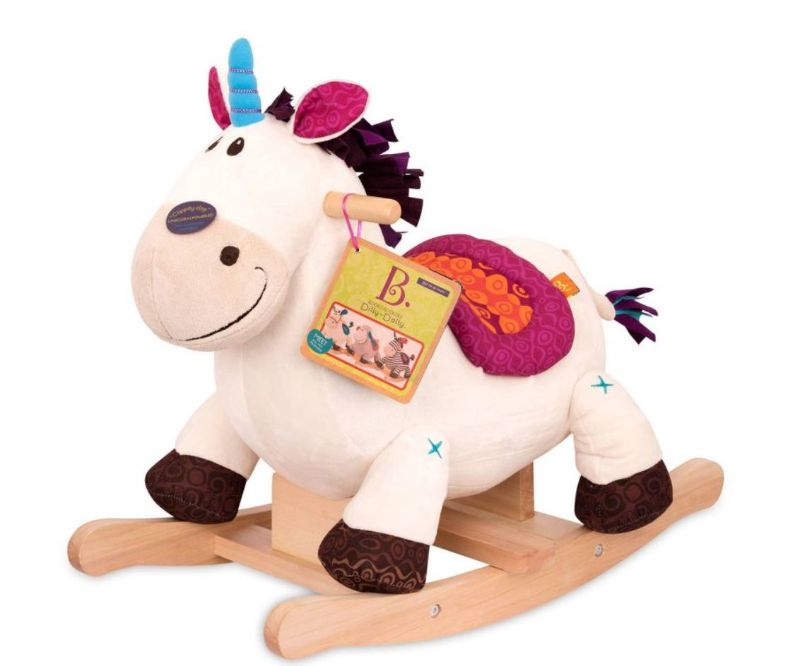 Photo 2 of  DILLY-DALLY Unicorn Rocker: Meet Dilly-Dally, a soft and squishy unicorn rocker that's a great addition to any nursery or playroom!  Age: This wooden ride-on is recommended for toddlers 18 months +