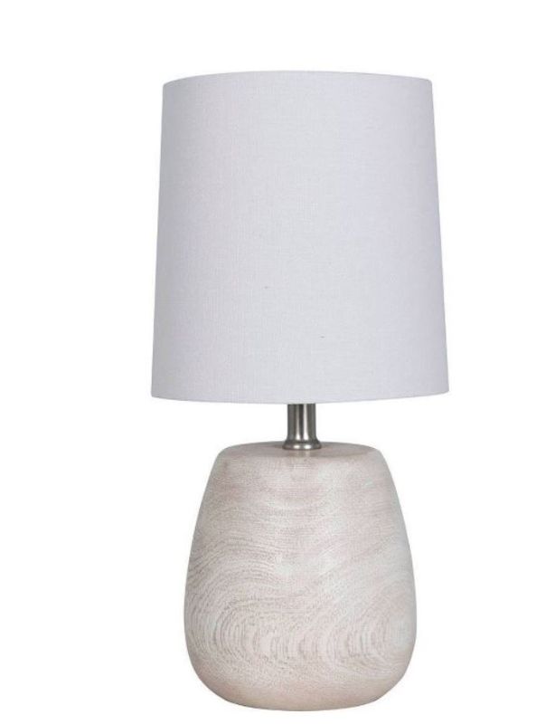 Photo 3 of 2 PACK  -  Polyresin Wood Accent Lamp from Threshold™. Featuring a white barrel shade and a polyresin base with a wood-like finish. The lamp is fitted with a standard bulb base, and is 12.5-inch by 6.25-inch in size