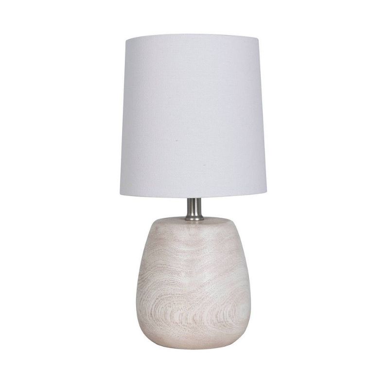 Photo 3 of 2 PACK  -  Polyresin Wood Accent Lamp from Threshold™. Featuring a white barrel shade and a polyresin base with a wood-like finish. The lamp is fitted with a standard bulb base, and is 12.5-inch by 6.25-inch in size