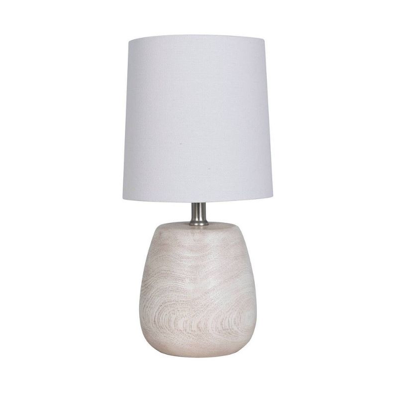 Photo 1 of 2 PACK  -  Polyresin Wood Accent Lamp from Threshold™. Featuring a white barrel shade and a polyresin base with a wood-like finish. The lamp is fitted with a standard bulb base, and is 12.5-inch by 6.25-inch in size