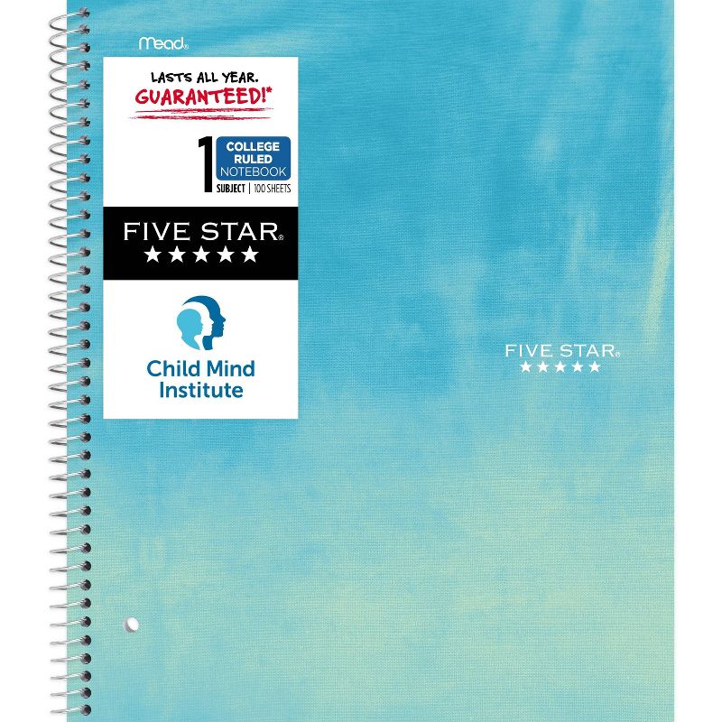 Photo 1 of (12 PACK) Five Star and Child Mind Institute College Ruled 1 Subject Spiral Notebook Plus Study App Related Watercolor

