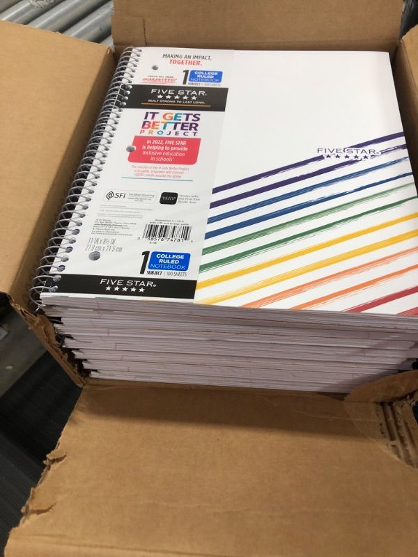 Photo 1 of (12 PACK) Five Star and It Gets Better Project College Ruled 1 Subject Spiral Notebook Plus Study App Linear Rainbow

