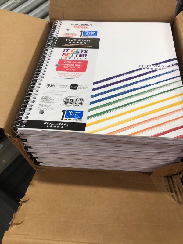 Photo 2 of (12 PACK) Five Star and It Gets Better Project College Ruled 1 Subject Spiral Notebook Plus Study App Linear Rainbow

