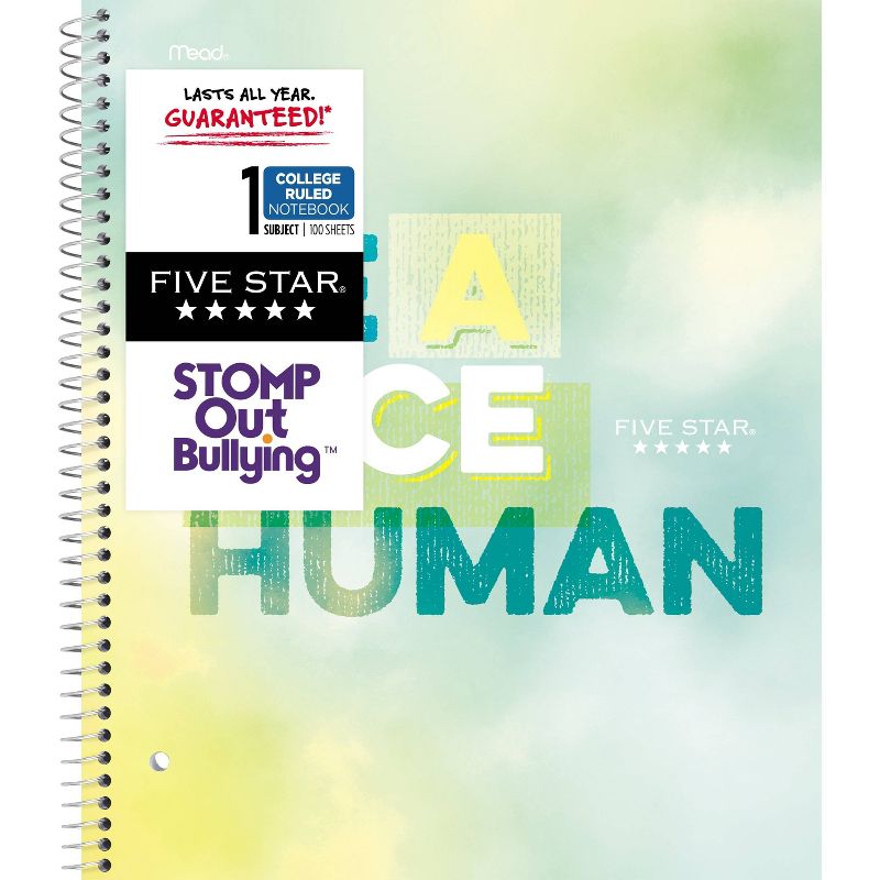 Photo 1 of (12 PACK) Five Star and STOMP Out Bullying College Ruled 1 Subject Spiral Notebook Plus Study App Be A Nice Human

