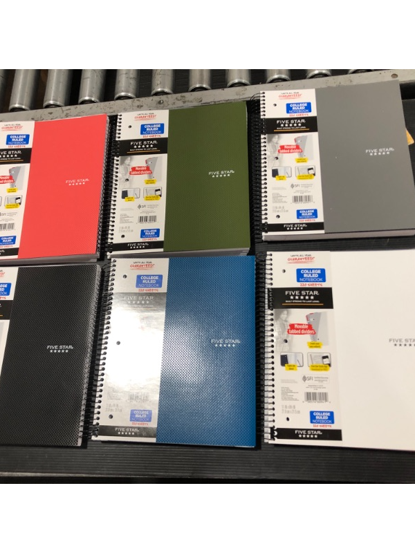 Photo 2 of (6 PACK) Five Star 220 sheet College Ruled 1 Subject Spiral Notebook GREEN/PINK/BLUE/BLACK/WHITE/GREY