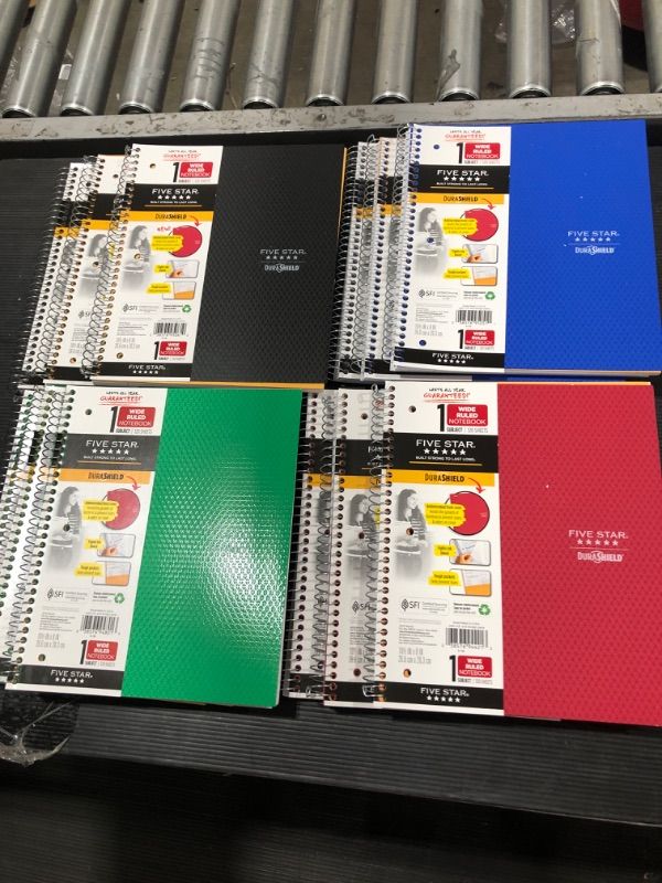 Photo 1 of (12 pack) Spiral Notebook 1 Subject Wide Ruled Anti-Microbial Black,green,red,blue - Five Star