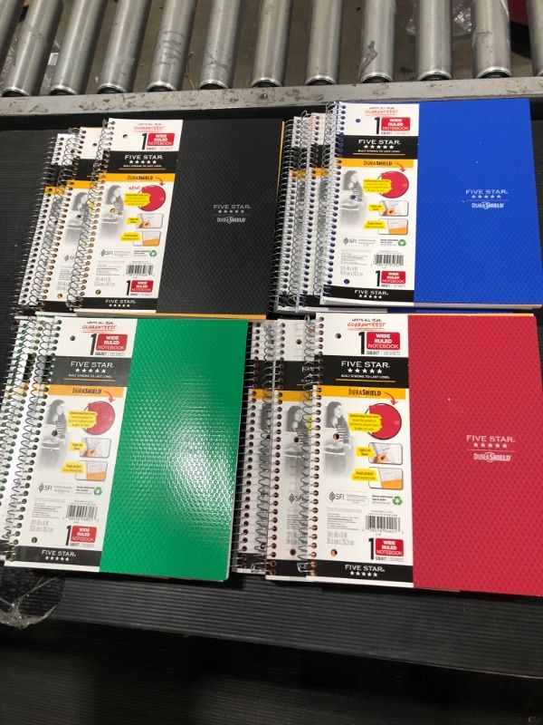 Photo 1 of (12 pack) Spiral Notebook 1 Subject Wide Ruled Anti-Microbial Black,green,red,blue - Five Star
