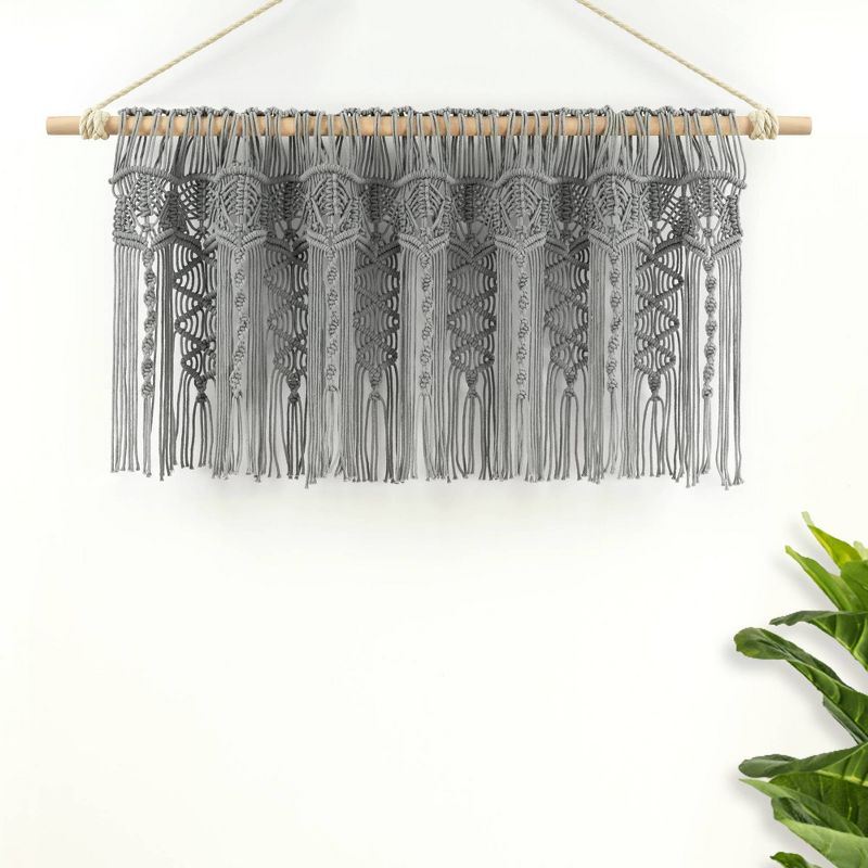 Photo 1 of 50"x20" Boho Macrame Textured Cotton Window Valance Gray - Lush Décor

