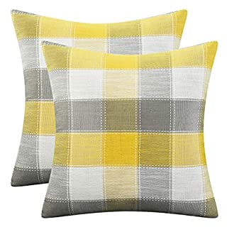 Photo 1 of AmHoo Set of 2 Buffalo Check Linen Pillow Covers Plaid Retro Buffalo Pillowcases Cushion Case for Farmhouse Home Bedroom Sofa Car 16 x 16 Yellow
