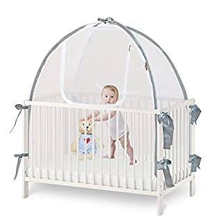 Photo 1 of Baby Crib Tent Safety Net, Durable Strong Net, Self-Locking Zippers, Protects from Baby Climbing Out and, from Insects, Mosquitoes, Installs with Strong Rods Not Pop-up Flimsy Wire Design (Crib Tent) (B09F2HLCT5)
