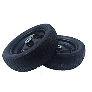 Photo 1 of 2 Pack Small 13x5.00-6 Flat Free Tire,Turf Tread,2.25"offset hub with steel rim ,5/8" ball bearing , Tire OD:299-309mm,12'',Tire SW:88.5-94.5mm, PU Foam wheel,small solid trolley wheel (B08HMHMJRG)
