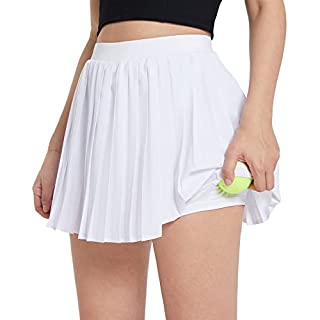 Photo 1 of BALEAF Women's Pleated Tennis Skirt Golf Skorts Athletic Running Sport Skirts with Pockets Shorts High Waisted White S (B09QGK5JHN)
